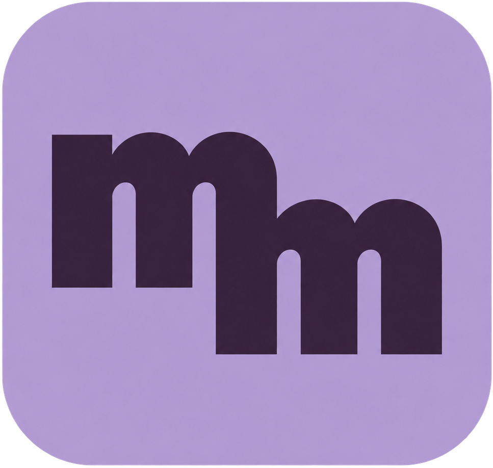 Mohab Mostafa MM lettermark on lilac background